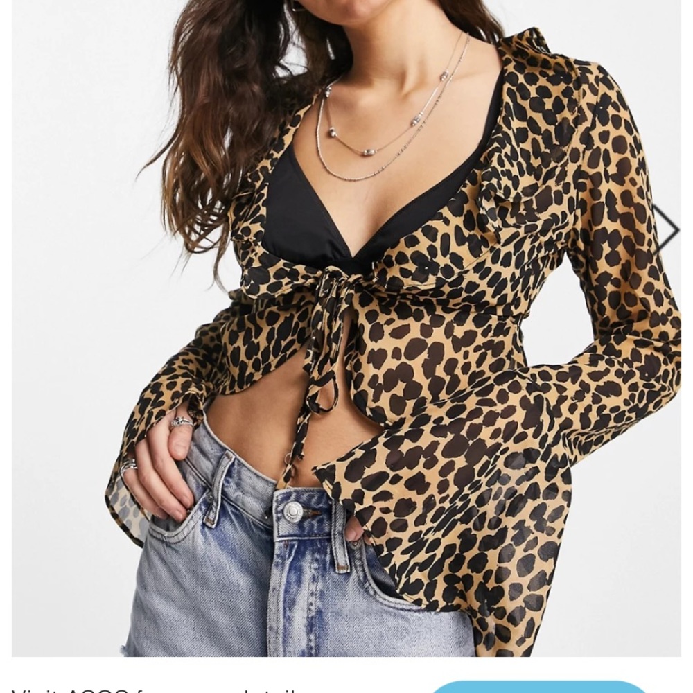 NWT Emory Park long sleeve top with tie waist in leopard
